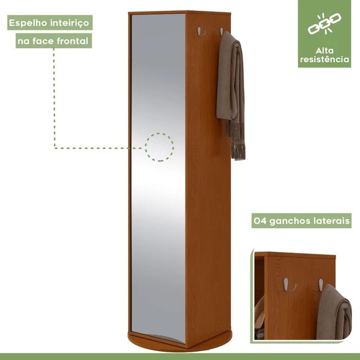 Multiuso Sapateira Esthela com Espelho e Base Giratória – Lopas – Cor Frassino Multiuso Sapateira Esthela com Espelho e Base Giratória – Lopas – Cor Frassino
