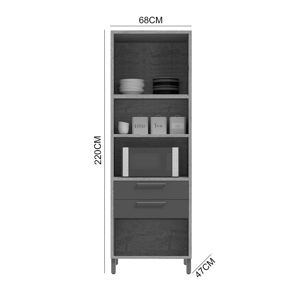 Paneleiro Torre Quente 1 Porta 3 Gavetas Ronipa para 2 Fornos Syrah 220cm - Amêndoa/Branco