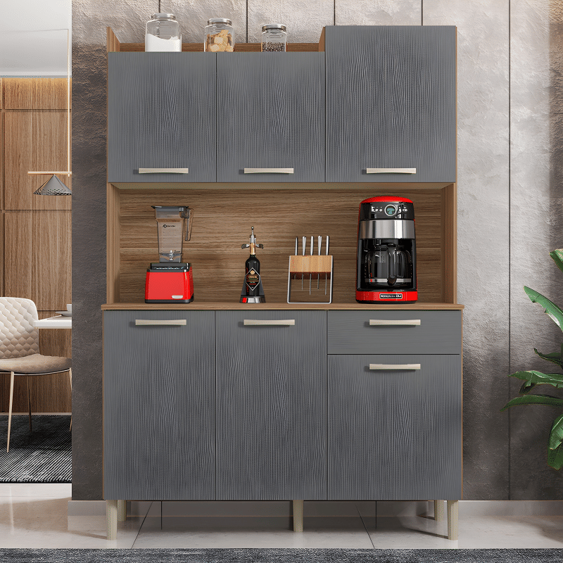 Armário de Cozinha Kit 6 Portas Kits Paraná Gênova Freijo/Gris Armário de Cozinha Kit 6 Portas Kits Paraná Gênova Freijo/Gris