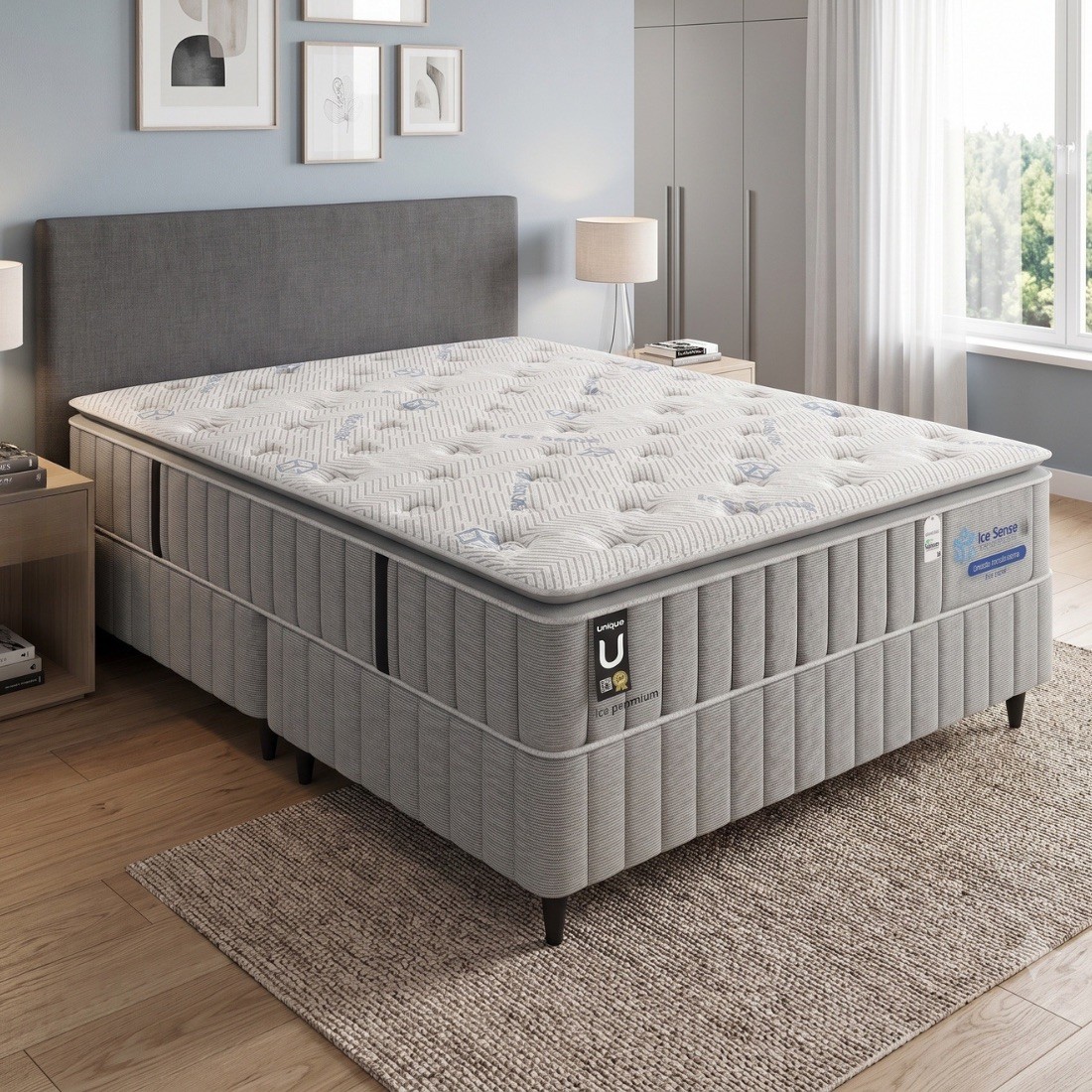 Conjunto Liz Premium 193x203x74 Molas Ensacadas D45 150kg Plumatex - Tecido Aice Conjunto Liz Premium 193x203x74 Molas Ensacadas D45 150kg Plumatex - Tecido Aice