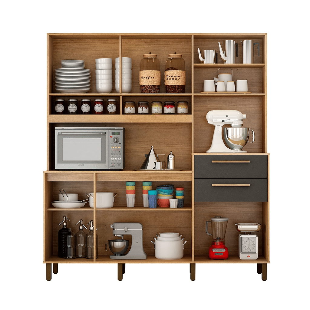 Armário de Cozinha Kit 7 Portas 2 Gavetas Valdemóveis Fortaleza Cinamomo/Grafite Armário de Cozinha Kit 7 Portas 2 Gavetas Valdemóveis Fortaleza Cinamomo/Grafite