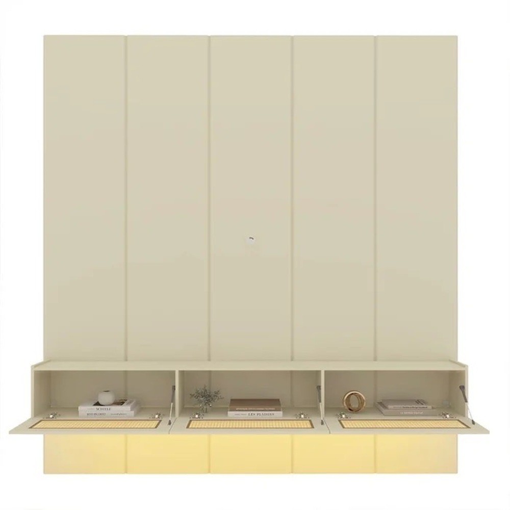 Home Painel Realce Native 2.20m  2 Portas Com Led 100% MDF Até 84 Polegadas Gelius - Off White