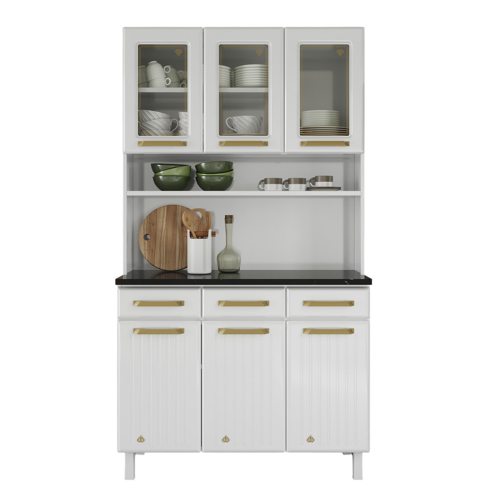 Kit Cozinha Telasul Diamante New 3 Gavetas 3 Portas com Vidro Branco 818210-01 Kit Cozinha Telasul Diamante New 3 Gavetas 3 Portas com Vidro Branco 818210-01