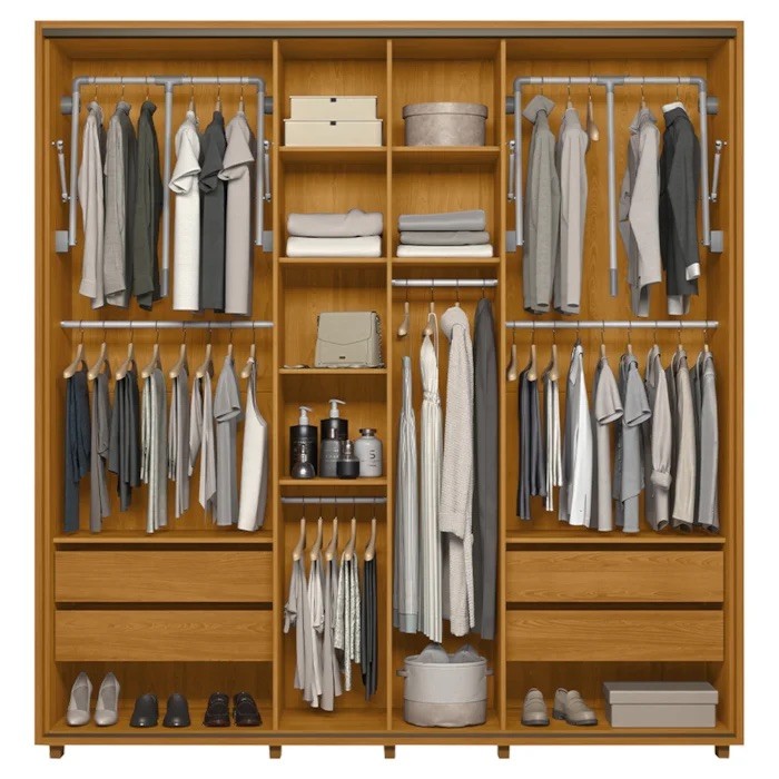 Guarda-Roupa Casal Monet 2 Portas de Correr e 4 Gavetas 100% MDF Madetec - Cinamomo/Off White