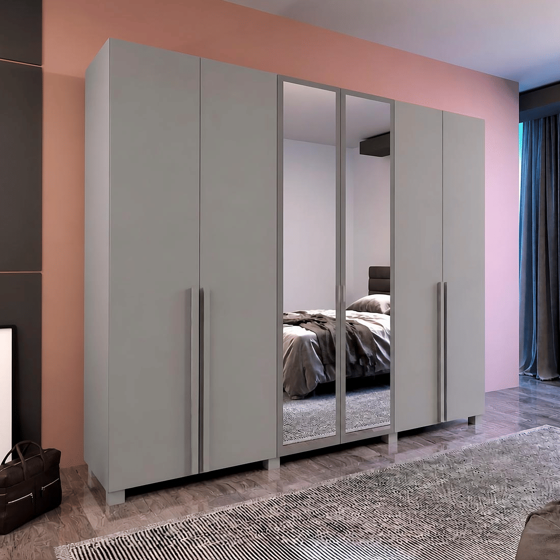 Guarda-roupa Casal Diamante 6 Portas 6 Gavetas 242cm Bom Pastor - Bege-acinzentado