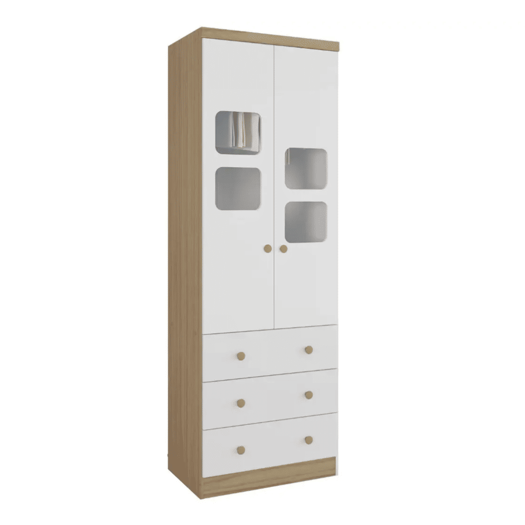 Guarda-Roupa Infantil 2 Portas em MDF Moveis Peroba Luna Branco Brilho/Carvalho Guarda-Roupa Infantil 2 Portas em MDF Moveis Peroba Luna Branco Brilho/Carvalho