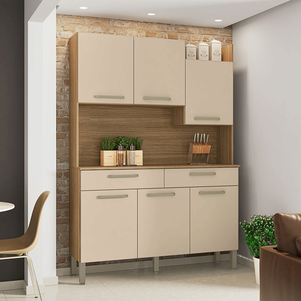 Armário de Cozinha Kit 6 Portas 2 Gaveta Modena Freijo/Vanila - Kits Paraná Armário de Cozinha Kit 6 Portas 2 Gaveta Modena Freijo/Vanila - Kits Paraná