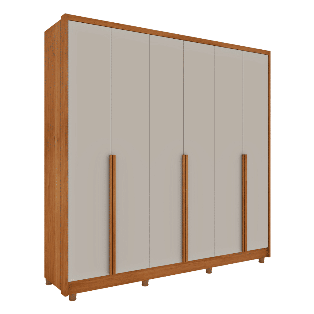 Guarda-Roupa Casal em MDF 6 Portas Tcil Móveis Fortuna C/ Pés Cinamomo/Off White Guarda-Roupa Casal em MDF 6 Portas Tcil Móveis Fortuna C/ Pés Cinamomo/Off White