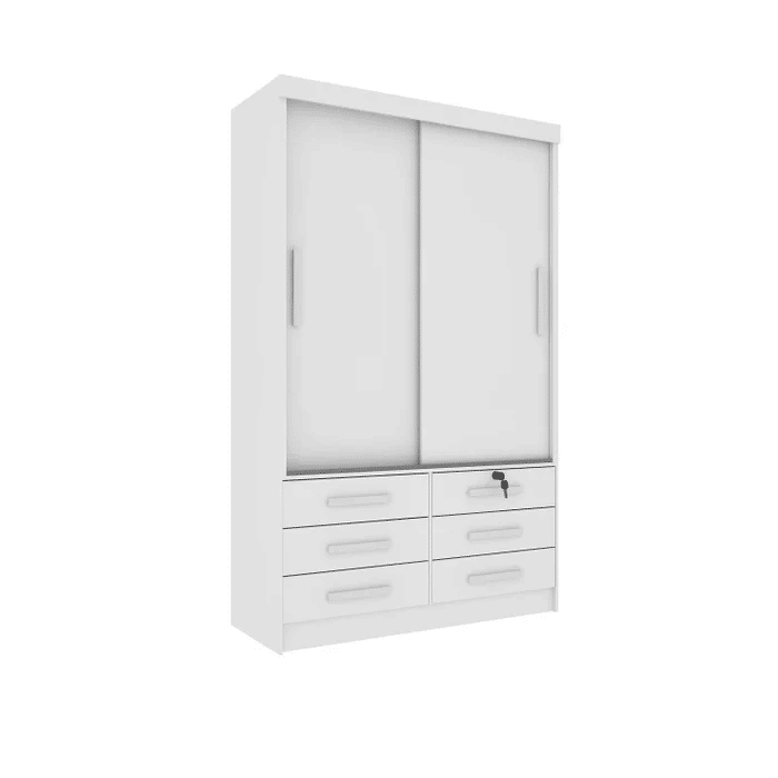 Guarda-Roupa Solteiro 2 Portas 6 Gavetas Tcil Móveis Chicago Branco Guarda-Roupa Solteiro 2 Portas 6 Gavetas Tcil Móveis Chicago Branco