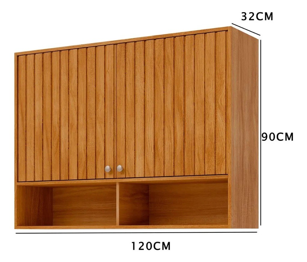 Armário de Cozinha de Parede em MDF com 2 Portas e Nichos 120cm MGM Divina Cinamomo