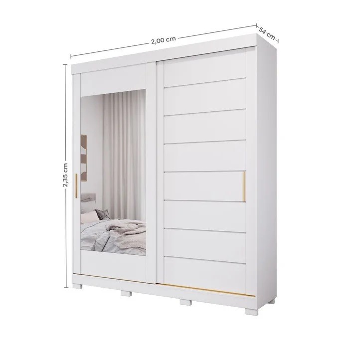 Guarda-Roupa Casal Com Espelho 2 Portas de Correr 100% MDF Panan Móveis Flora Branco Guarda-Roupa Casal Com Espelho 2 Portas de Correr 100% MDF Panan Móveis Flora Branco