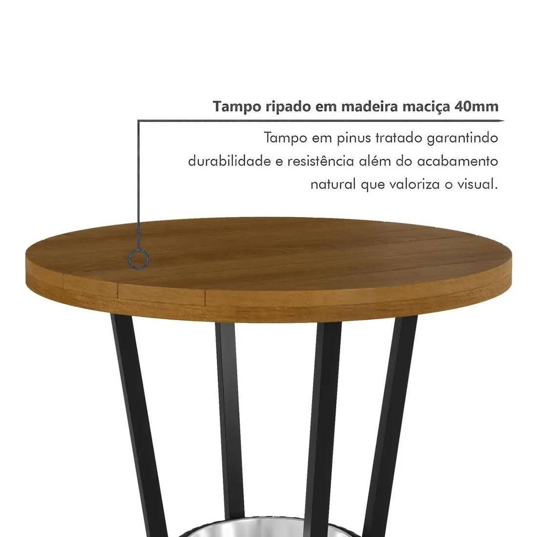 Mesa Bistrô Bar Tampo Ripado 0,70 com Balde Corda Náutica - Preto