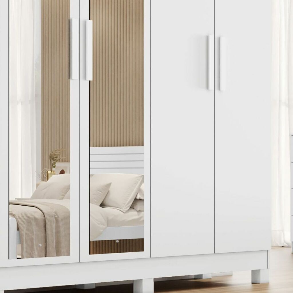 Guarda-Roupa Casal Com Espelho Em MDF 6 Portas Bianchi Nina Branco Guarda-Roupa Casal Com Espelho Em MDF 6 Portas Bianchi Nina Branco