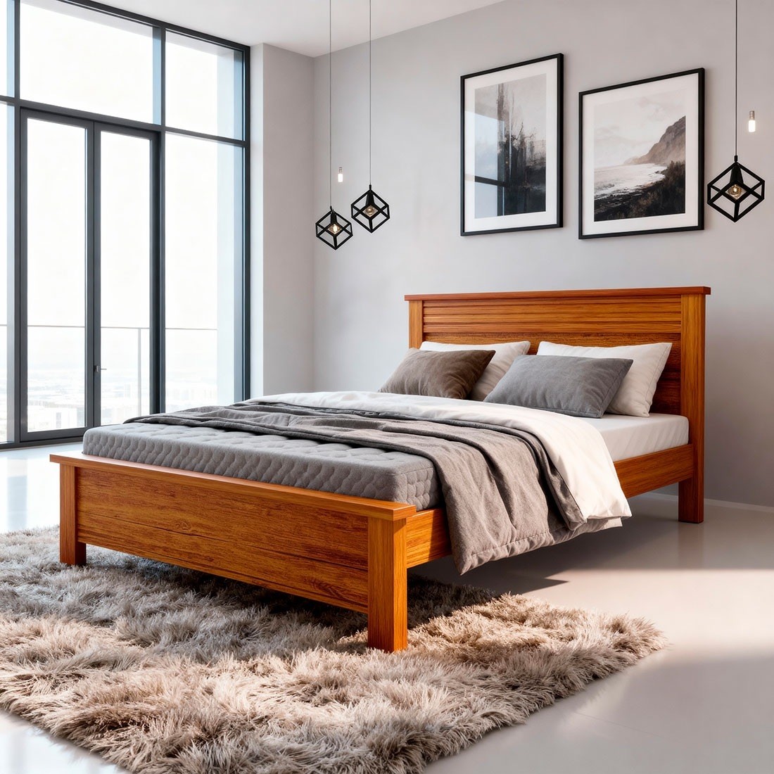 Cama Casal Sedan New Plus MDF Painel Ripado Bom Pastor - Naturall Cama Casal Sedan New Plus MDF Painel Ripado Bom Pastor - Naturall