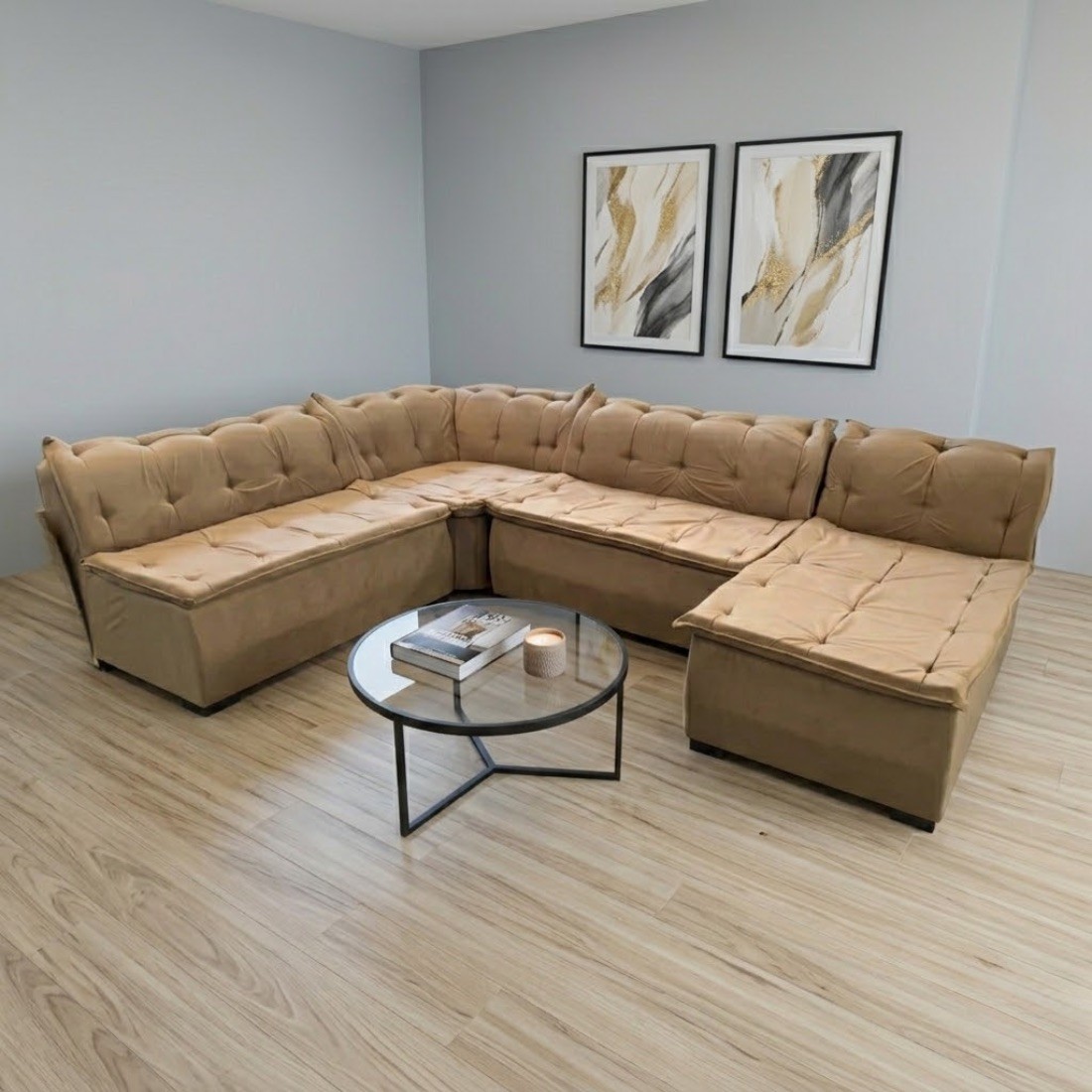 Sofá de Canto Malu com Chaise Fenix 4 Peças Castor