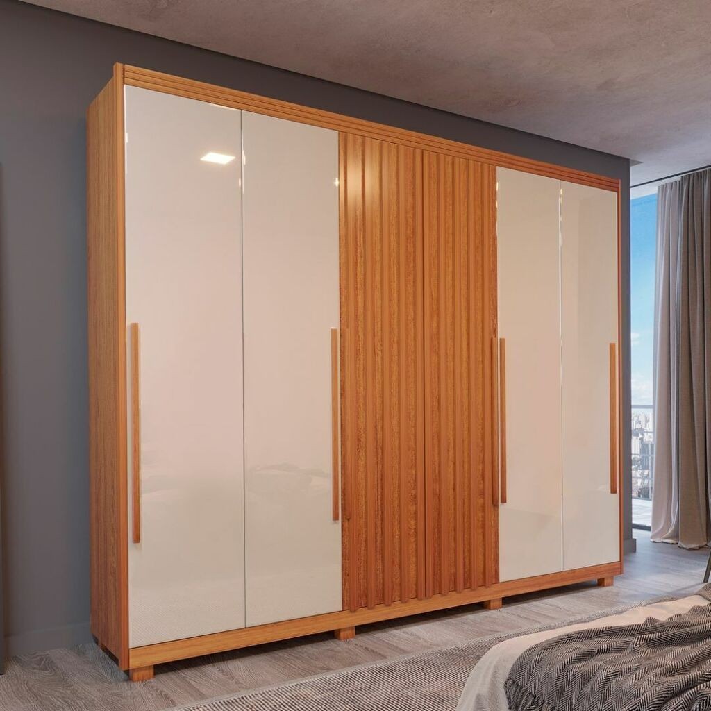 Guarda-Roupa Casal em MDF 6 Portas Bom Pastor Mary Naturalle/Off White/Naturalle Ripado Guarda-Roupa Casal em MDF 6 Portas Bom Pastor Mary Naturalle/Off White/Naturalle Ripado