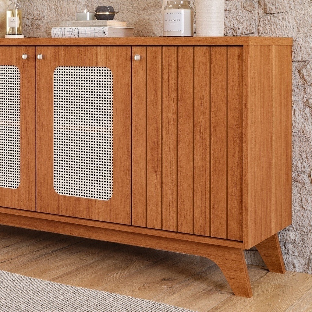 Aparador Buffet Cimol Isa em MDF com 4 Portas em Baixo Relevo - Cinamomo Aparador Buffet Cimol Isa em MDF com 4 Portas em Baixo Relevo - Cinamomo