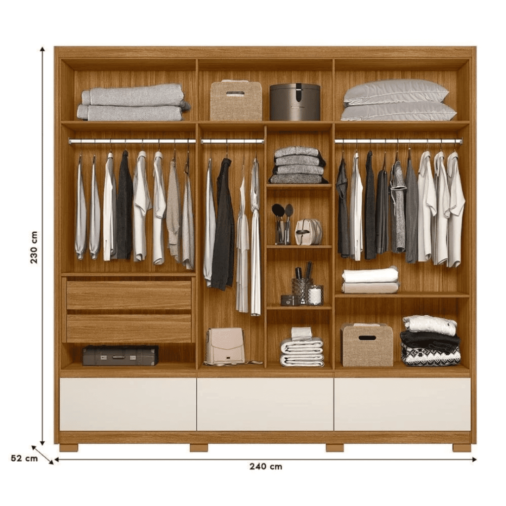 Guarda Roupa Casal com Espelho Amazonas 6 Portas Freijo/Off White Moval Guarda Roupa Casal com Espelho Amazonas 6 Portas Freijo/Off White Moval