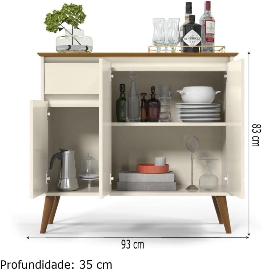 Buffet Veneza 3 Portas 1 Gaveta Off White Freijó – EJ Móveis