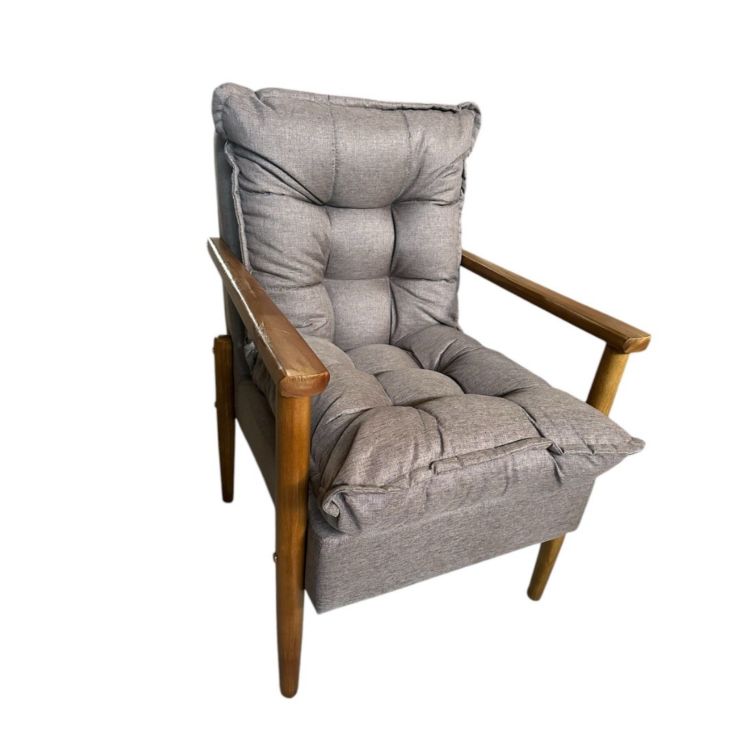 Poltrona Decorativa JF 100% Fibra Siliconada Pés em Madeira - Tecido 174 Linho Marrom