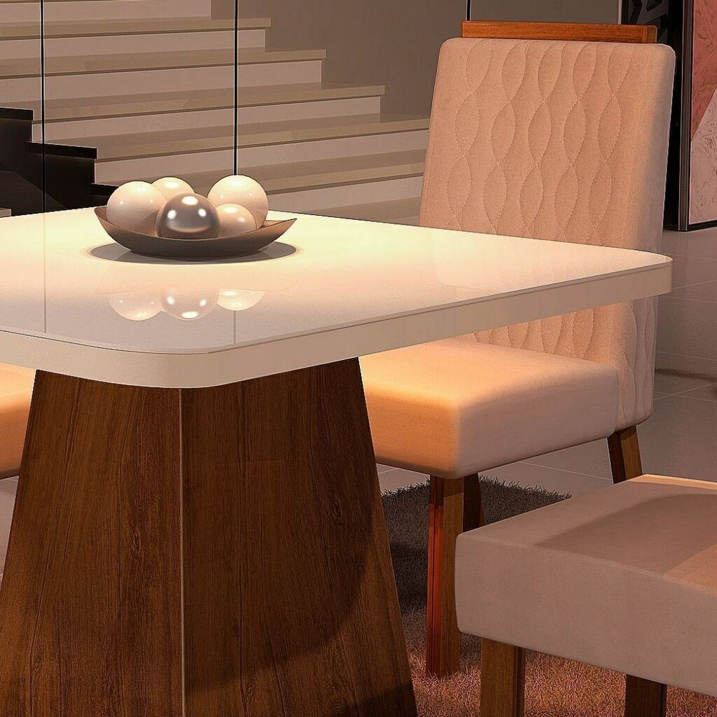 Conjunto Mesa Malta 100x100 com 04 cadeiras, Amendoa com Off White - Bom Pastor Conjunto Mesa Malta 100x100 com 04 cadeiras, Amendoa com Off White - Bom Pastor