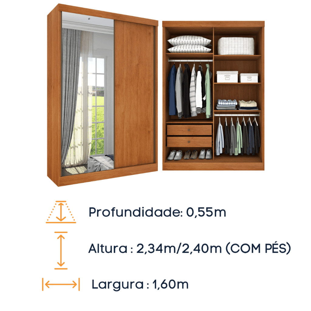 Guarda-Roupa Casal Com Espelho 2 Portas de Correr Tcil Móveis Roma Cinamomo/Off White Guarda-Roupa Casal Com Espelho 2 Portas de Correr Tcil Móveis Roma Cinamomo/Off White