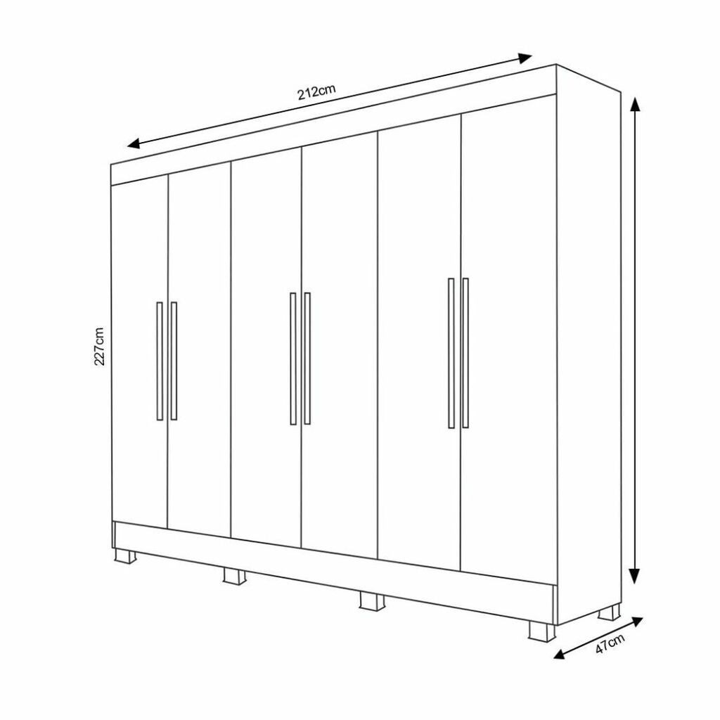 Guarda-Roupa Casal Com Espelho Em MDF 6 Portas Bianchi Nina Naturall/Off White Guarda-Roupa Casal Com Espelho Em MDF 6 Portas Bianchi Nina Naturall/Off White