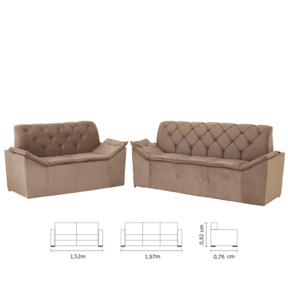 Sofá 3 e 2 Lugares Avela Castor - Malu Estofados