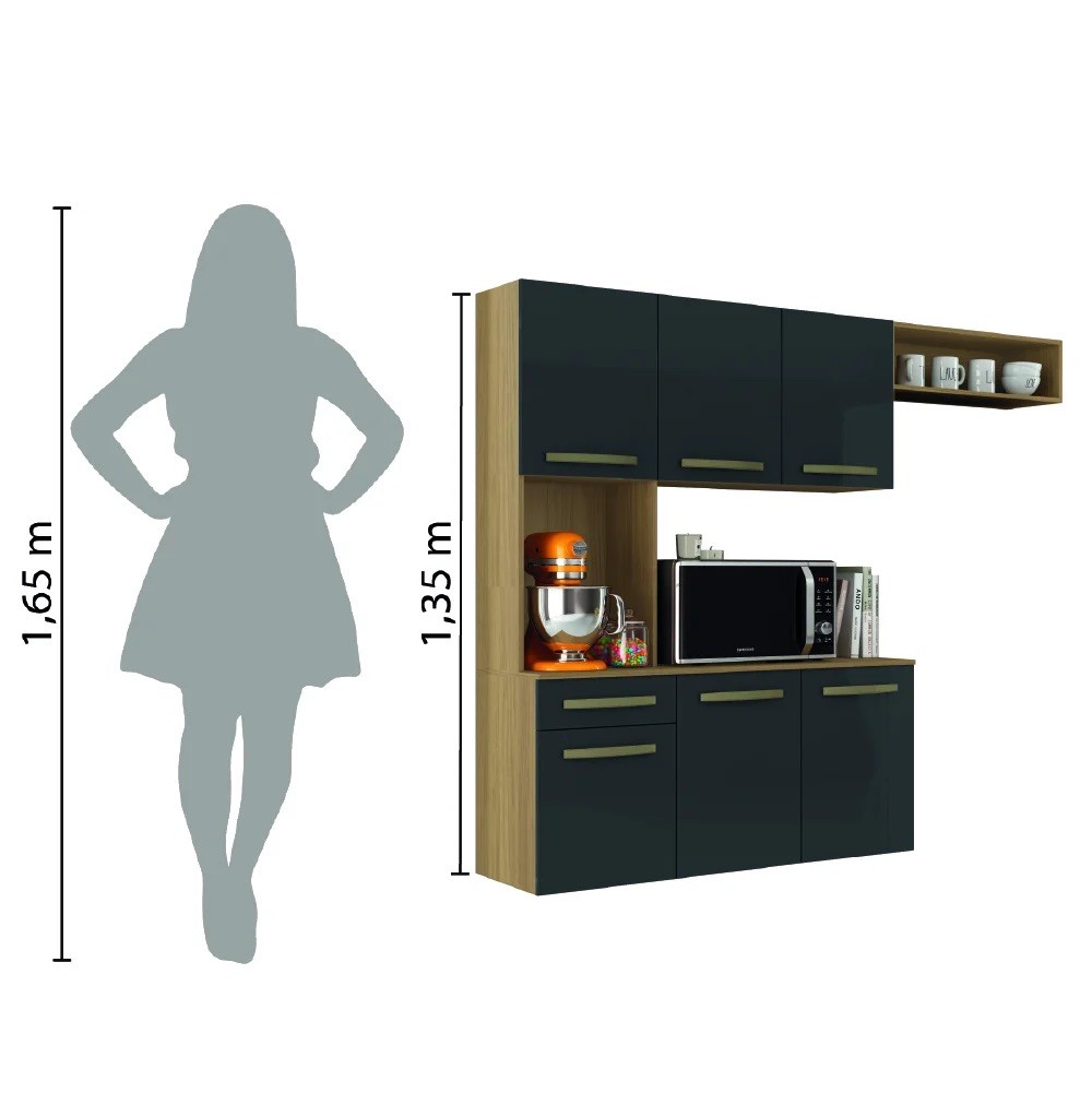 Cozinha Compacta Suspensa Completa Belíssima Freijo/Grafite - Fiorello Cozinha Compacta Suspensa Completa Belíssima Freijo/Grafite - Fiorello