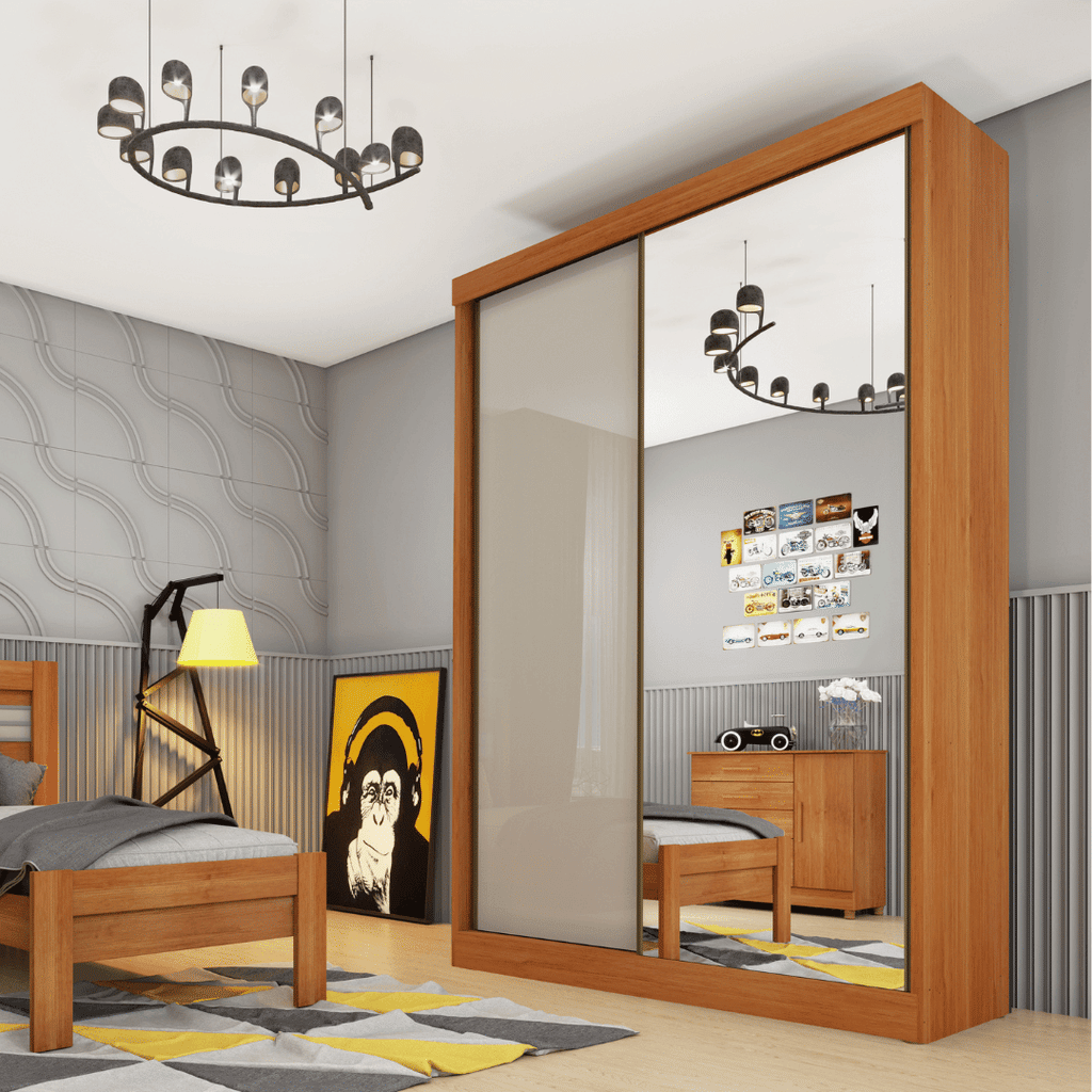 Guarda-Roupa Casal Com Espelho 2 Portas de Correr Tcil Móveis Roma Cinamomo/Off White Guarda-Roupa Casal Com Espelho 2 Portas de Correr Tcil Móveis Roma Cinamomo/Off White