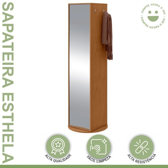 Multiuso Sapateira Esthela com Espelho e Base Giratória – Lopas – Cor Amendola Multiuso Sapateira Esthela com Espelho e Base Giratória – Lopas – Cor Amendola