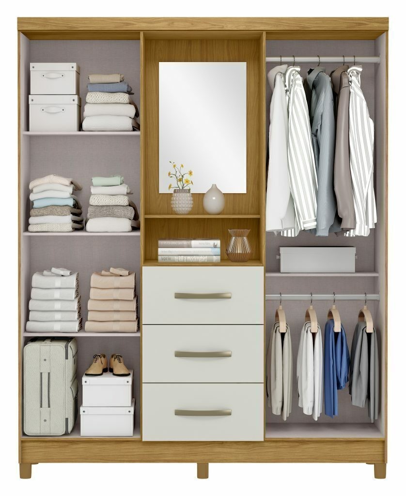 Guarda-Roupa Solteiro 4 Portas Capelinha com Espelho Ilhéus MX Móveis Marrocos com Off White Guarda-Roupa Solteiro 4 Portas Capelinha com Espelho Ilhéus MX Móveis Marrocos com Off White