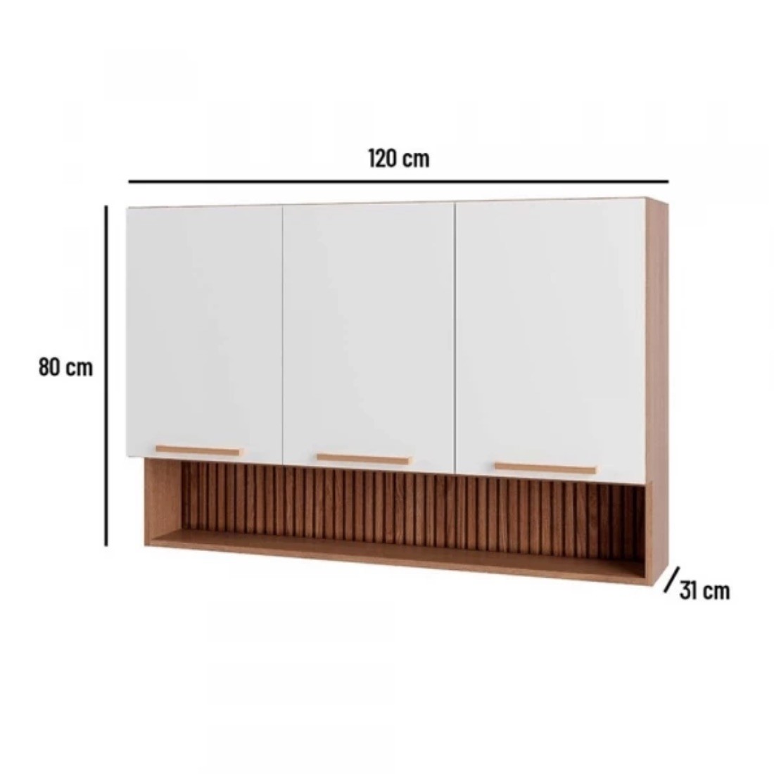 Armário Aéreo Cozinha Modulado 3 Portas com Nicho 120cm Avelã Telasul - Mel/Branco Armário Aéreo Cozinha Modulado 3 Portas com Nicho 120cm Avelã Telasul - Mel/Branco