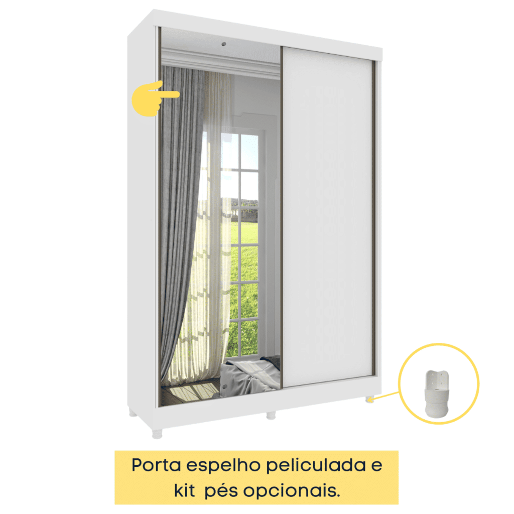 Guarda-Roupa Casal Com Espelho 2 Portas de Correr Tcil Móveis Roma Branco Guarda-Roupa Casal Com Espelho 2 Portas de Correr Tcil Móveis Roma Branco