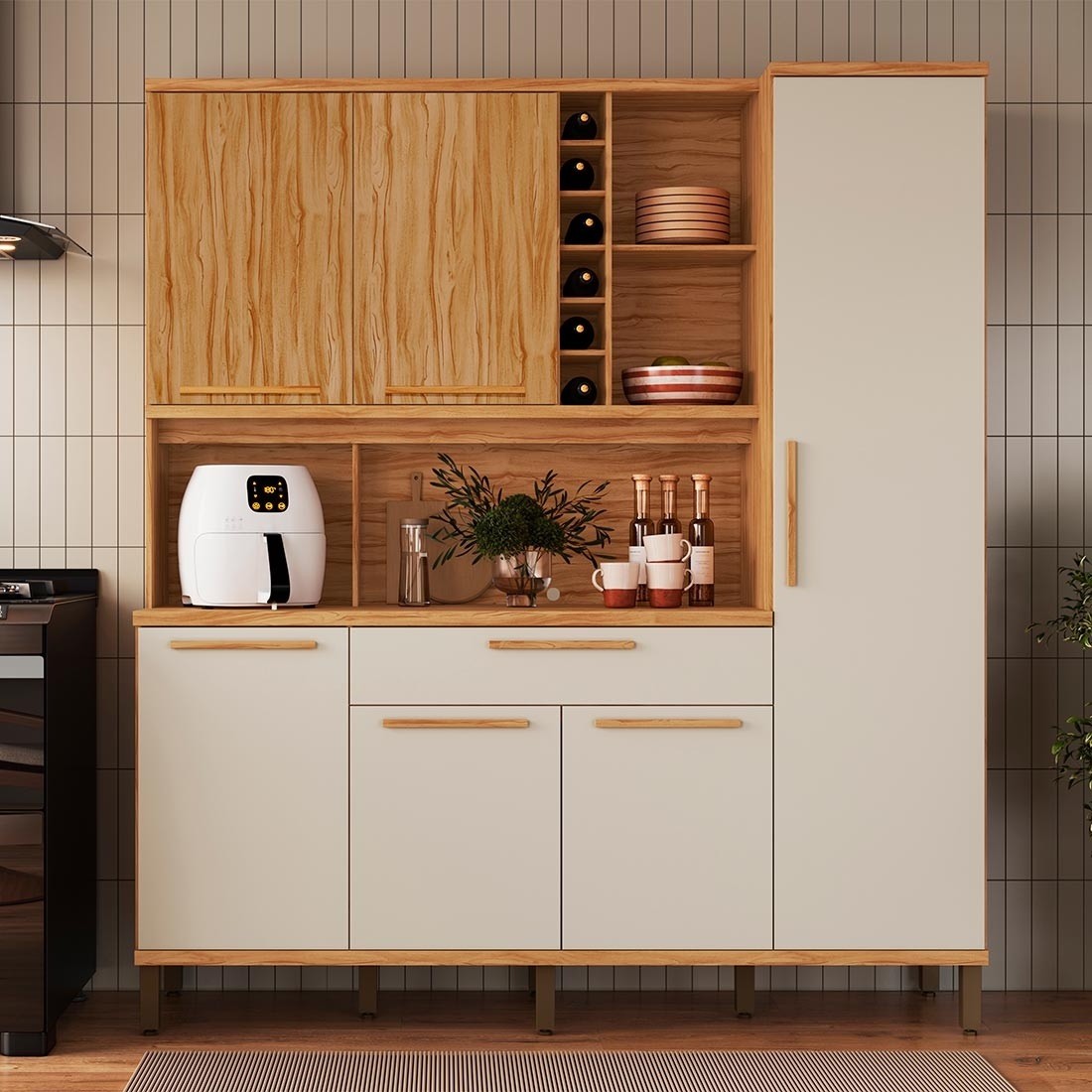 Kit de Cozinha Compacta 180 6 Portas 100% MDF Cecília Rio Doce - Amendoa/Off White Kit de Cozinha Compacta 180 6 Portas 100% MDF Cecília Rio Doce - Amendoa/Off White