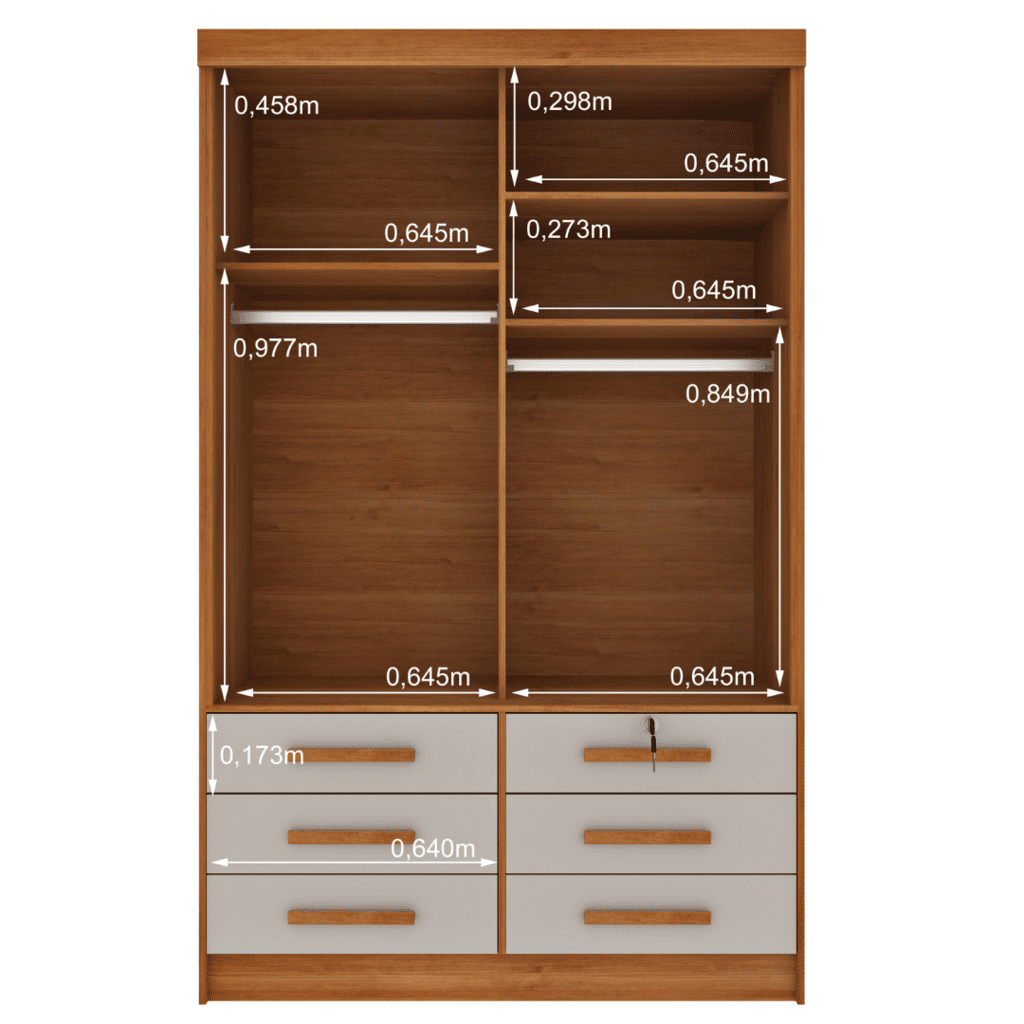 Guarda-Roupa Solteiro 2 Portas 6 Gavetas Tcil Móveis Chicago Cinamomo/Off White Guarda-Roupa Solteiro 2 Portas 6 Gavetas Tcil Móveis Chicago Cinamomo/Off White