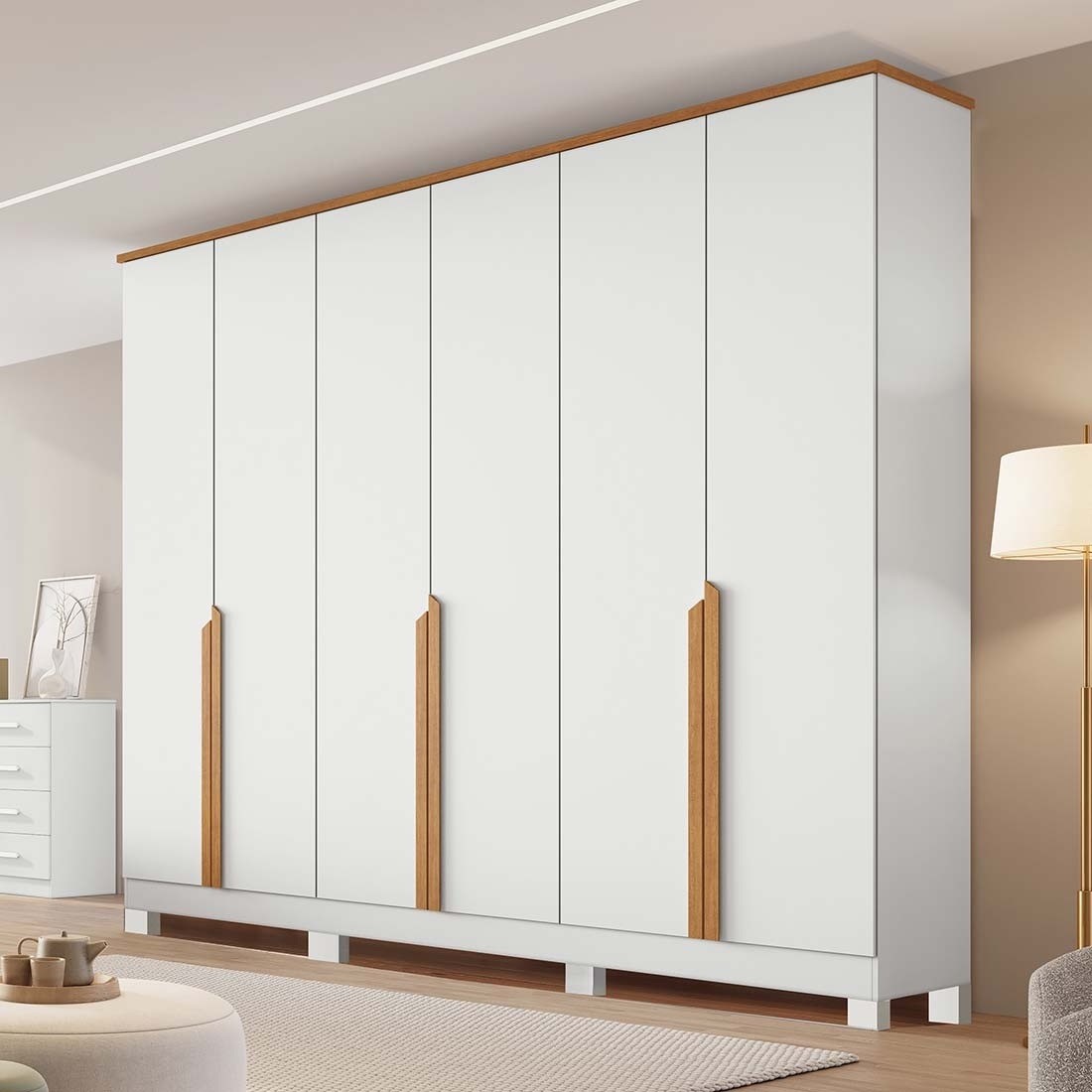 Guarda-roupa Casal 100% MDF Bianca 6 Portas 230cm Bianchi - Branco/Nature Guarda-roupa Casal 100% MDF Bianca 6 Portas 230cm Bianchi - Branco/Nature