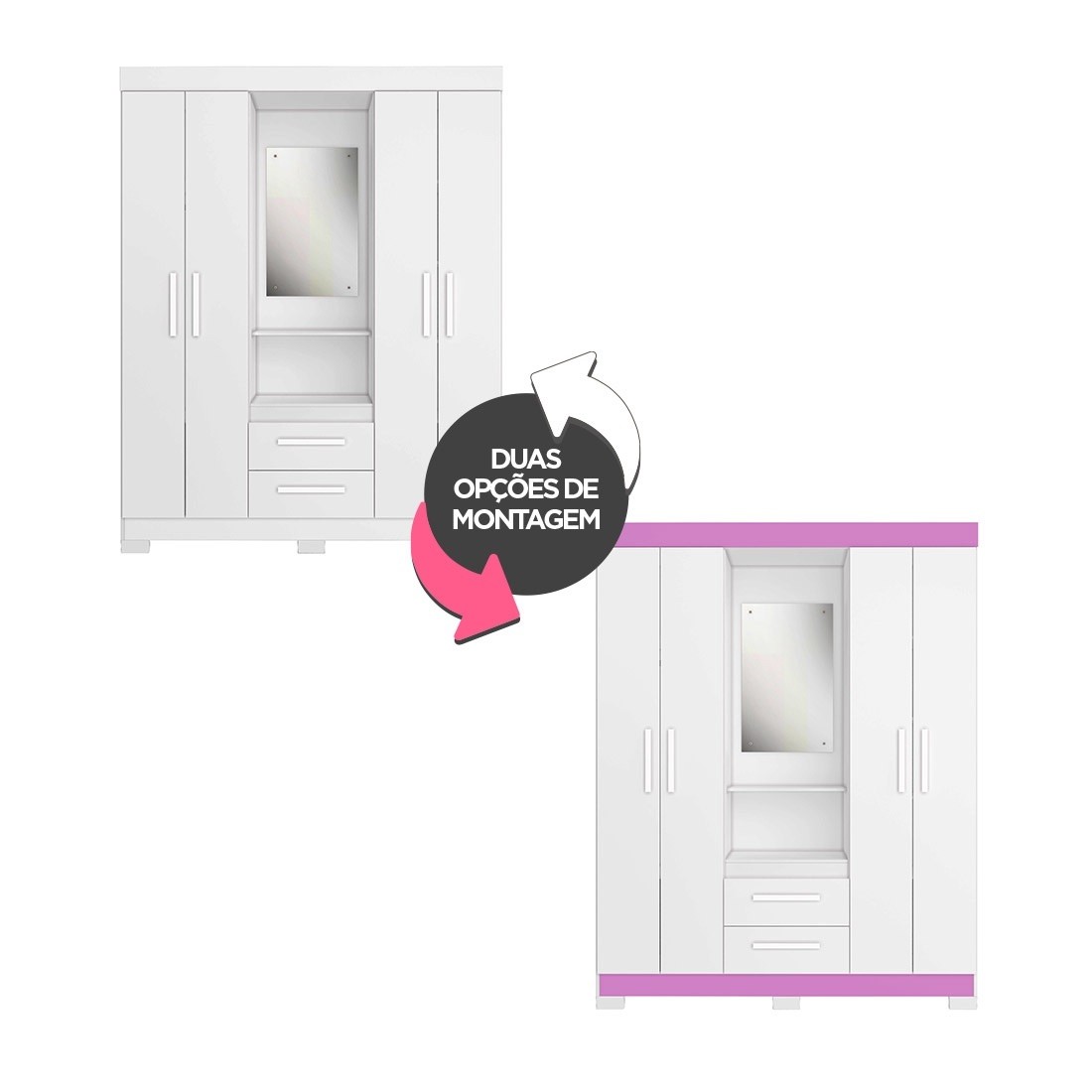 Guarda-roupa Solteiro NT6055 com Espelho 4 Portas 138,5cm Notável - Branco Fosco - Br/Rsfle