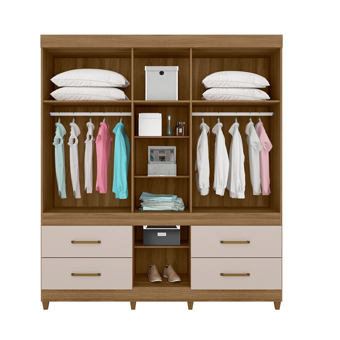 Guarda Roupa Casal Com Espelho 6 Portas Demobile Guaruja Amendoa/Off White