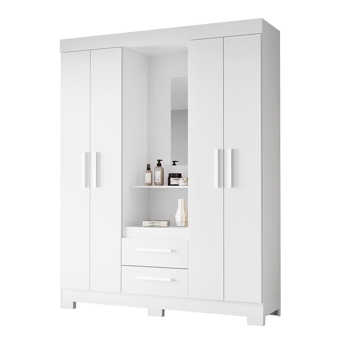 Guarda-roupa Solteiro NT6055 com Espelho 4 Portas 138,5cm Notável - Branco Fosco - Br/Rsfle