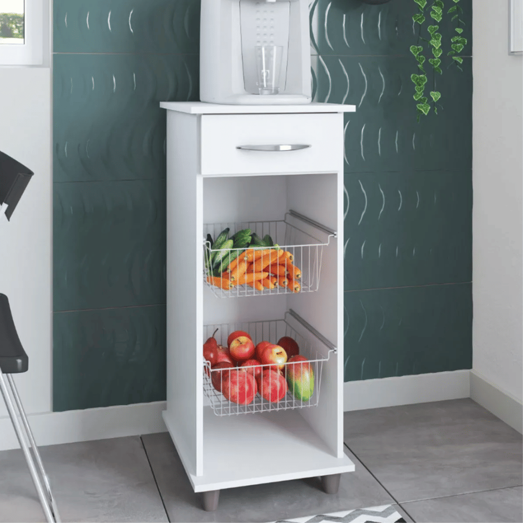 Balcão de Cozinha Multiuso 1 Gaveta 2 Cestos Régia Branco Fiorello Balcão de Cozinha Multiuso 1 Gaveta 2 Cestos Régia Branco Fiorello