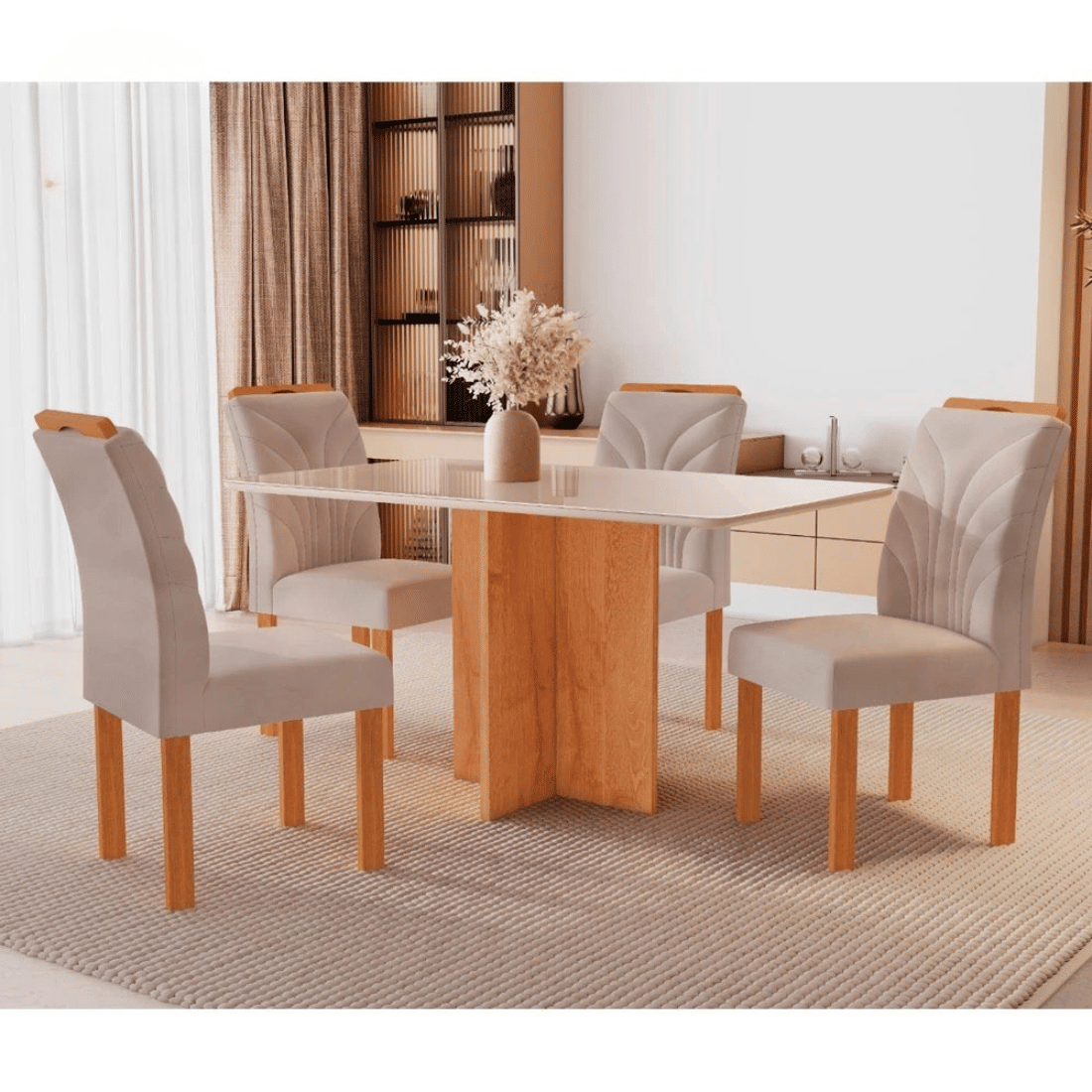 Conjunto Mesa com Vidro Salinas 120x80 + 4 Cadeiras Parati Off White Cinamomo – Cel Móveis Conjunto Mesa com Vidro Salinas 120x80 + 4 Cadeiras Parati Off White Cinamomo – Cel Móveis