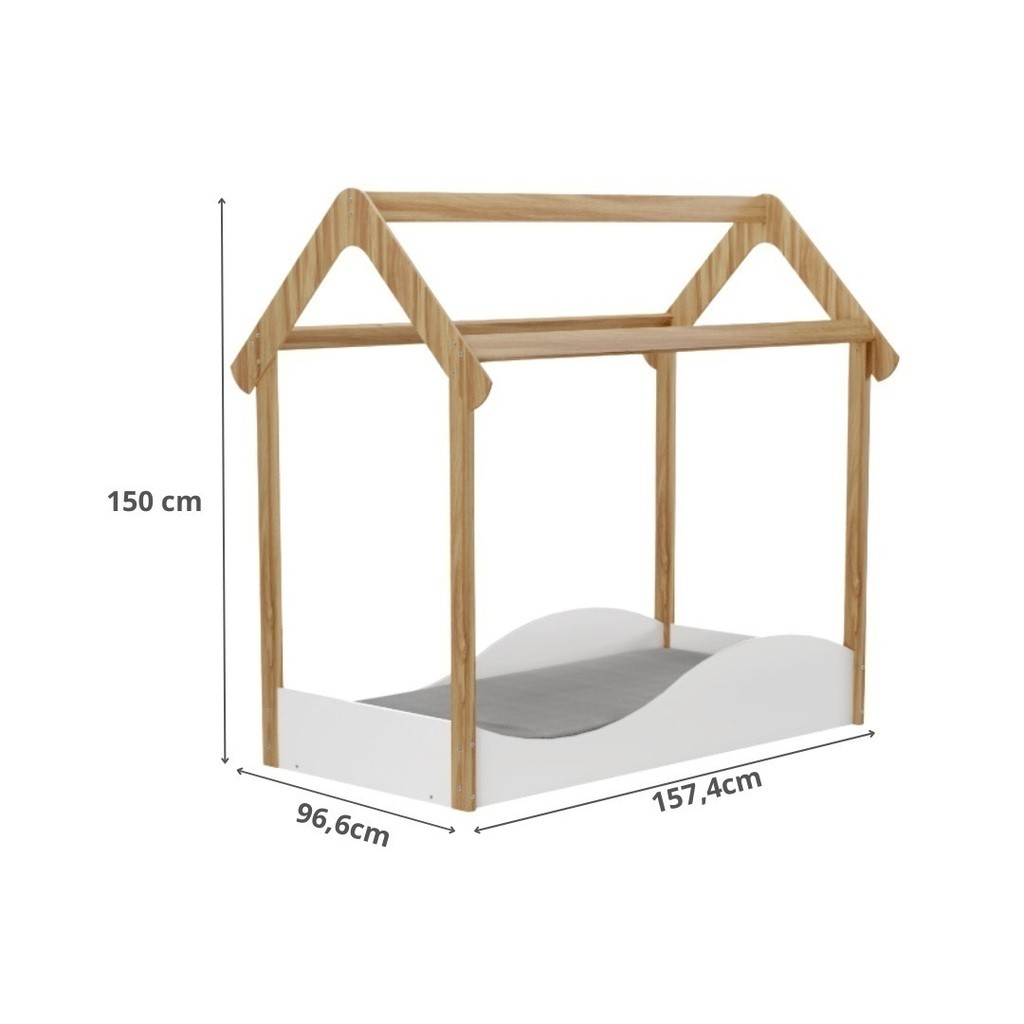 Mini Cama Montessoriana Uli Branco Brilho/Carvalho - Peroba Móveis Mini Cama Montessoriana Uli Branco Brilho/Carvalho - Peroba Móveis