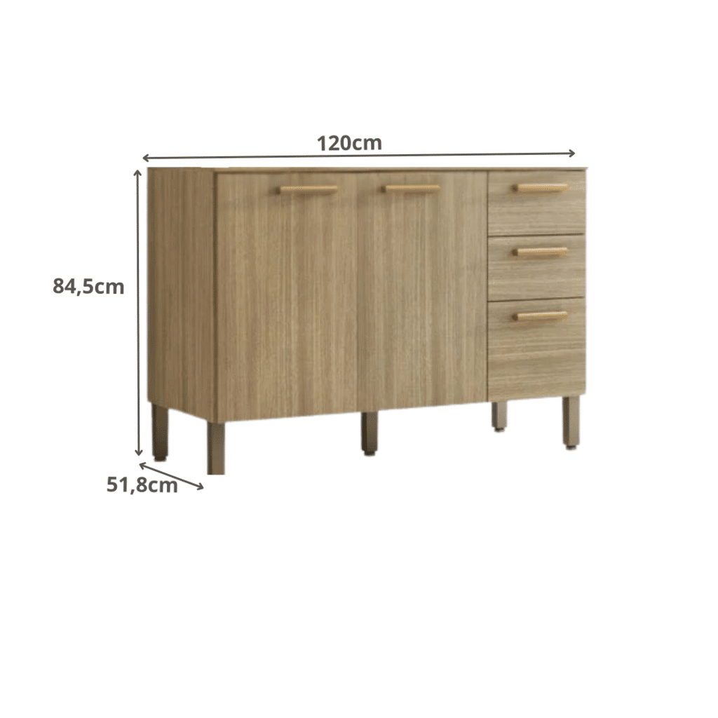 Balcão de Cozinha com Tampo 3 Portas 2 Gav 120cm Paraná Urbane Freijó Balcão de Cozinha com Tampo 3 Portas 2 Gav 120cm Paraná Urbane Freijó