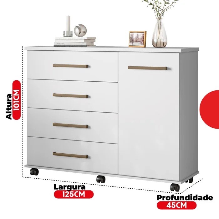 Cômoda Flora Demóbile 4 Gavetas e 1 Porta – Branco Cômoda Flora Demóbile 4 Gavetas e 1 Porta – Branco