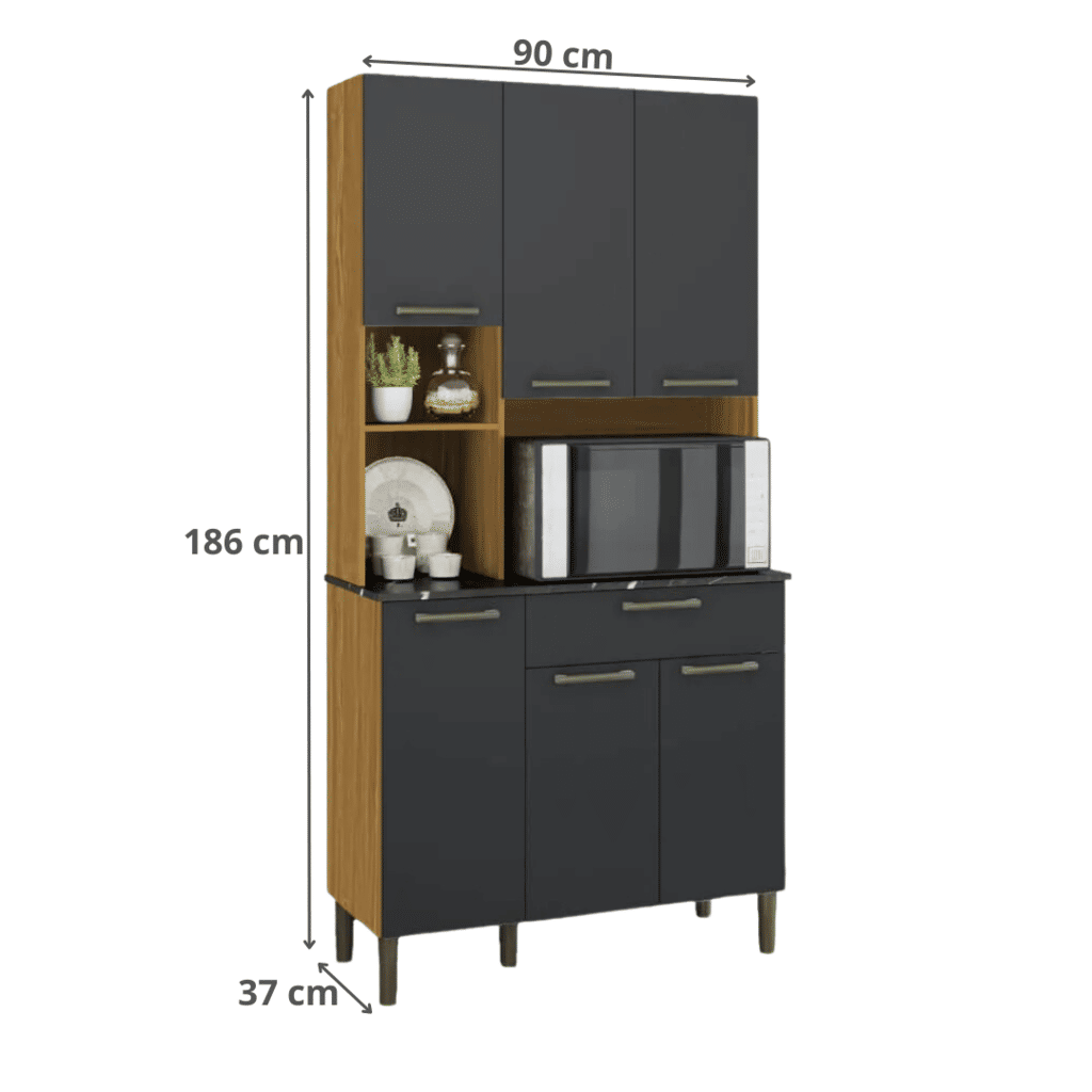 Armário de Cozinha Kit 6 Portas 1 Gaveta em MDF  Ronipa Tannat Amendoa/Chumbo Armário de Cozinha Kit 6 Portas 1 Gaveta em MDF  Ronipa Tannat Amendoa/Chumbo