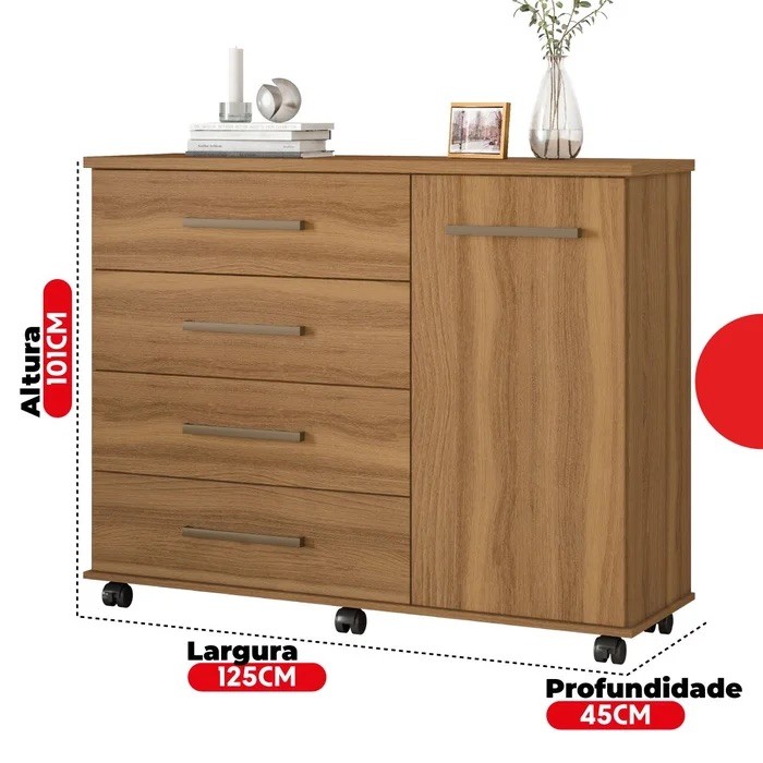 Cômoda Flora Demóbile 4 Gavetas e 1 Porta – Amendola Touch Cômoda Flora Demóbile 4 Gavetas e 1 Porta – Amendola Touch