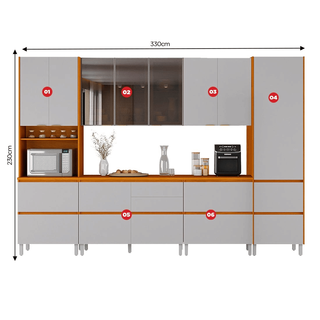 Cozinha Completa Itatiaia Lúmina 6 Módulos 330cm 100% MDF Cinamomo/Fendi Cozinha Completa Itatiaia Lúmina 6 Módulos 330cm 100% MDF Cinamomo/Fendi