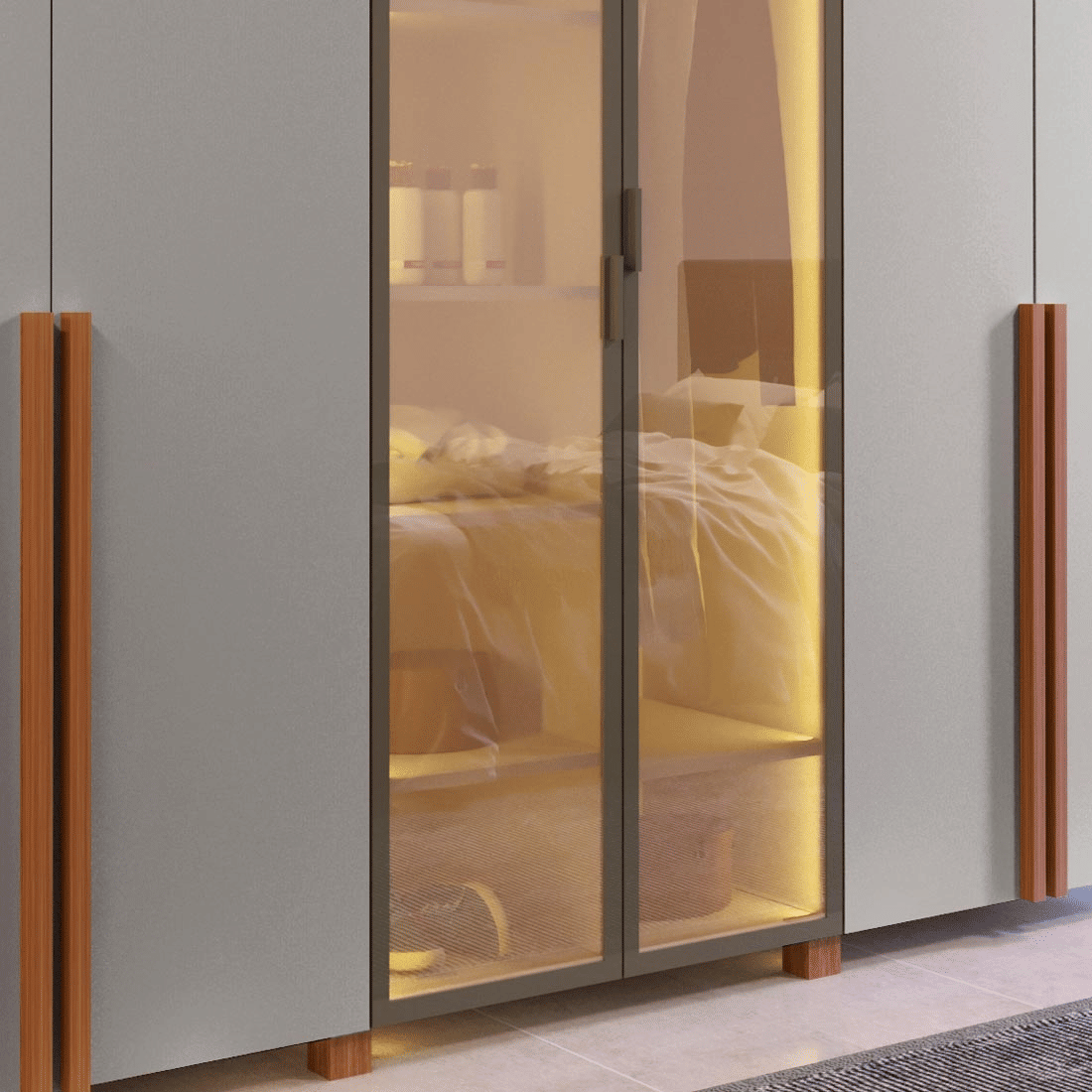 Guarda Roupa 6 Portas Modernita Reflecta com LED Duplex Casal Bom Pastor - Nogal/Bege-acinzentado