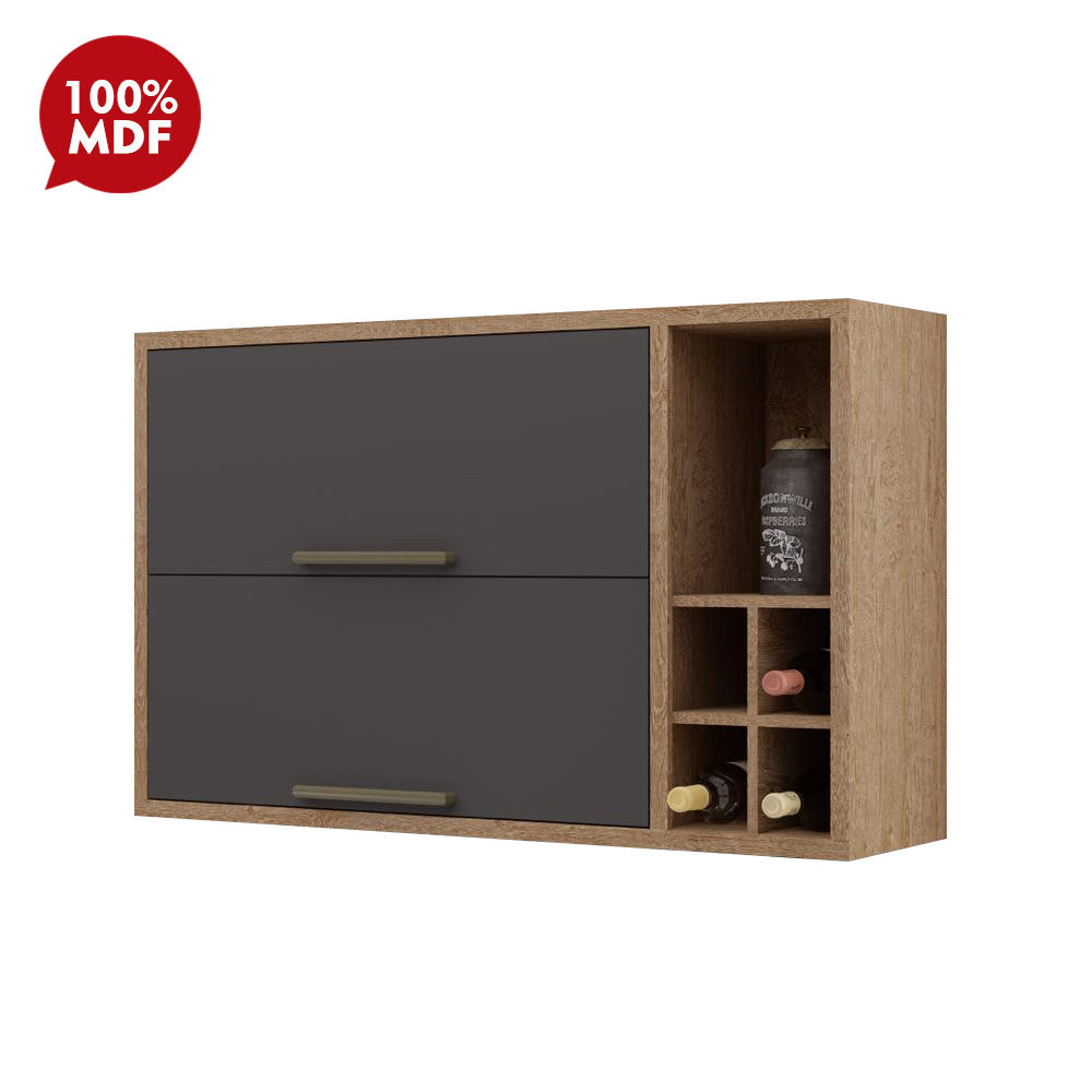 Armário de Cozinha de Parede 2 Portas Com Adega 120cm Ronipa Syrah Castanho/Chumbo Armário de Cozinha de Parede 2 Portas Com Adega 120cm Ronipa Syrah Castanho/Chumbo